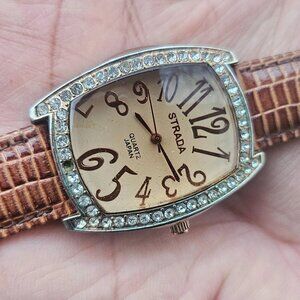 Strada Ldies Wristwatch Brown Leather Band Japan Quartz Movement Analog Watch